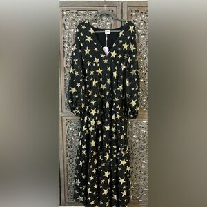 Long sleeve black & gold star Maxi dress from BuddyLove. Size extra small nwt